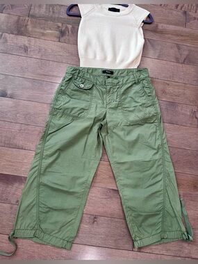 Express Olive Green Cropped Cargo Pants 100% Cotton Size 4